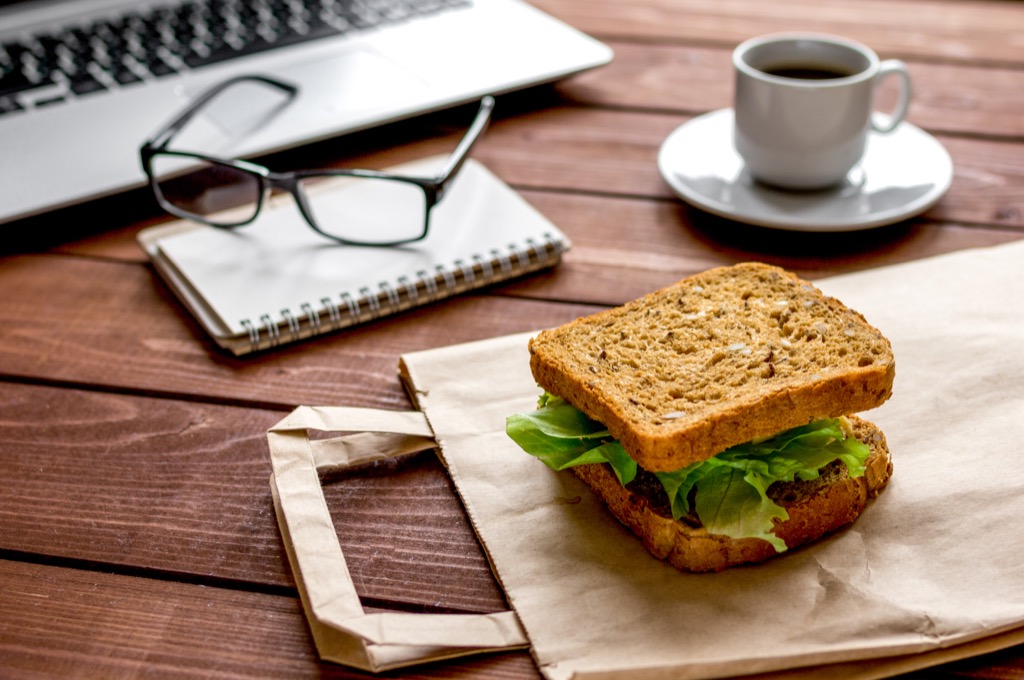 sandwich brown bag lunch desk