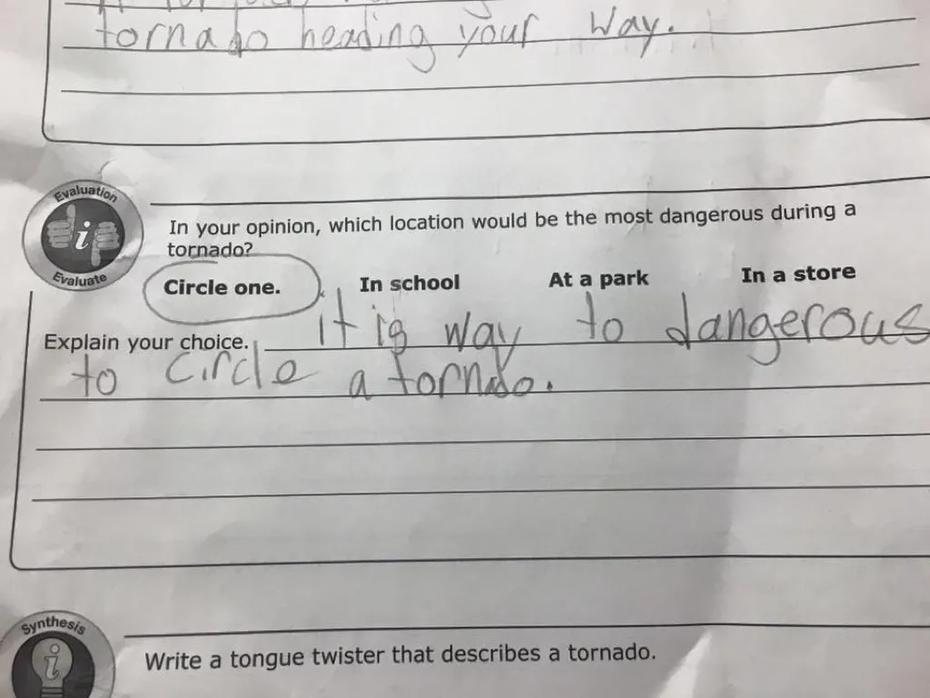 Circle a Tornado funny kid's assignments
