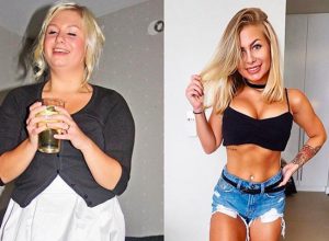 instagram influencer posts before and after photos to show effects of cutting down alcohol.