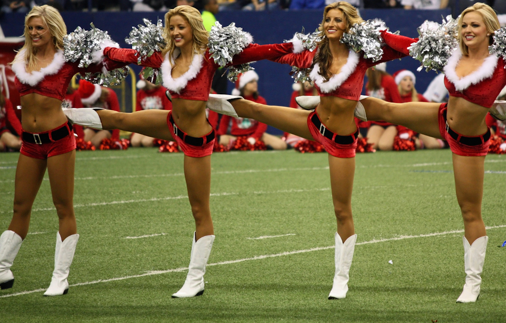 Taken in Texas Stadium on Sunday, December 14, 2008. Dallas Cowboys cheerleaders during a Christmas theme halftime. Cowboys played the NY Giants.