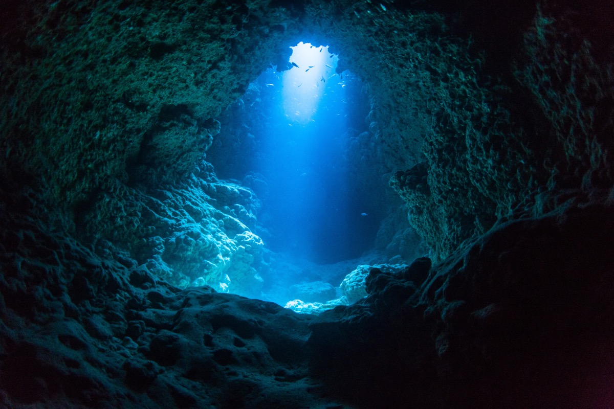 Dark underwater cave