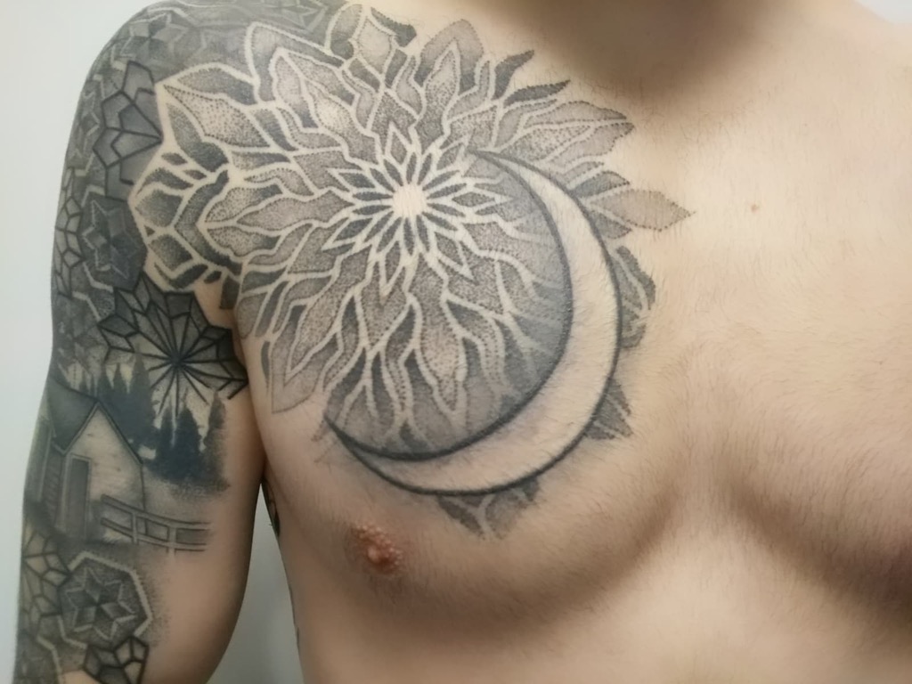 moon tattoo and sleeve