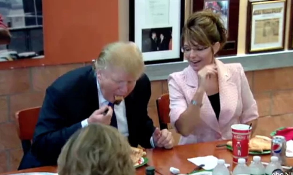 trump eats pizza with a knife and fork