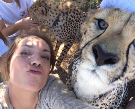 Woman Cheetah Selfies