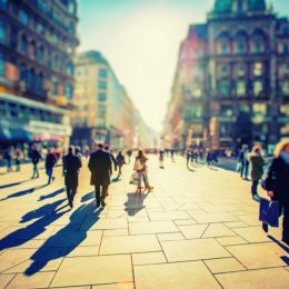 crowd walking in city