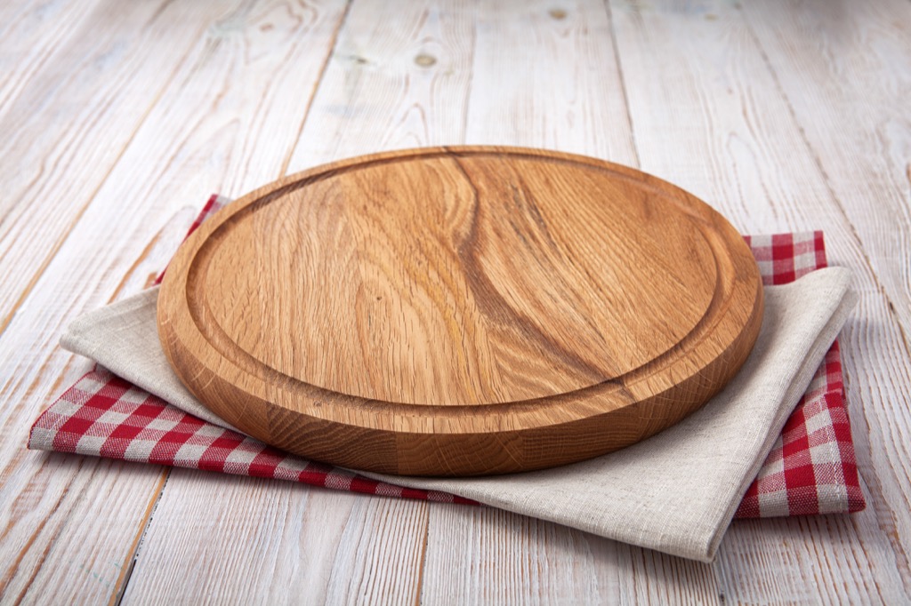Round cutting board in the kitchen.