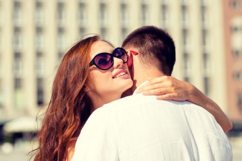 Woman hugging a man because they are just friends
