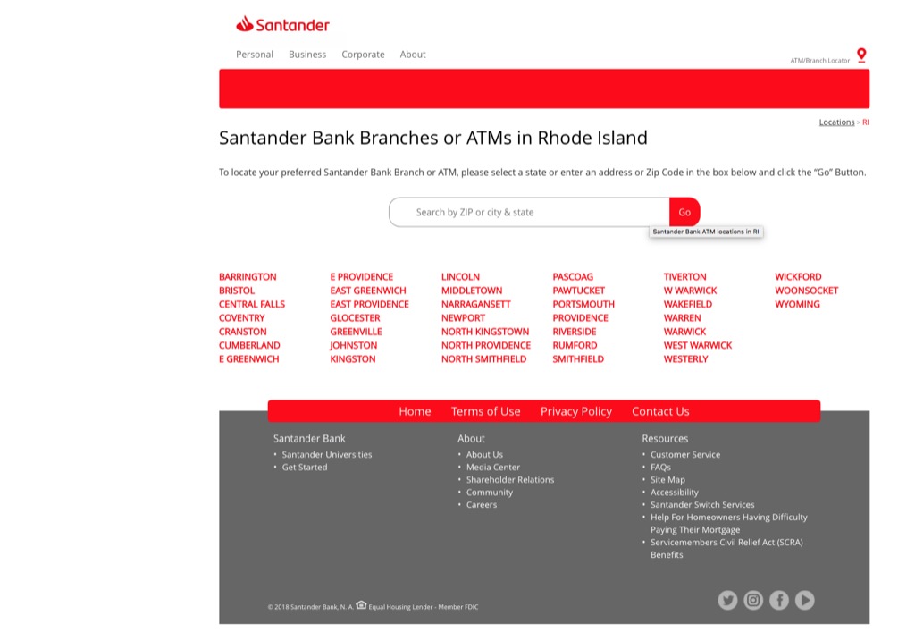 santander bank website most popular web search in every state