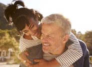 older couple flirting outside, healthy sex after 40