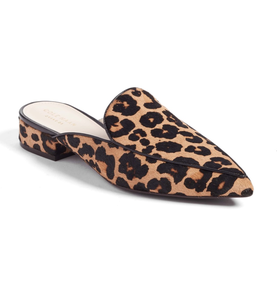 leopard print loafer mule