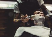 barber man getting shave