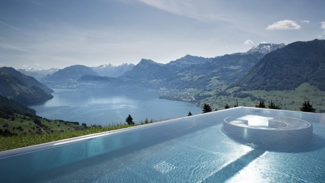 infinity pool overlooking the alps