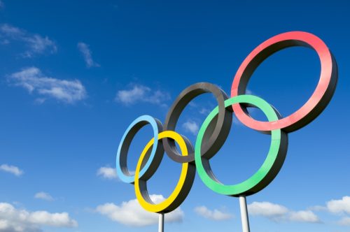 olympic rings against a clear sky