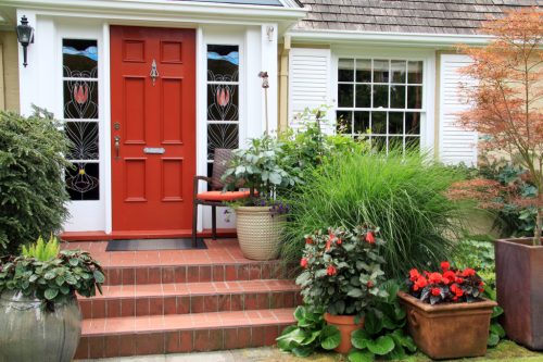 Plants on a home doorstep boosting the curb appeal