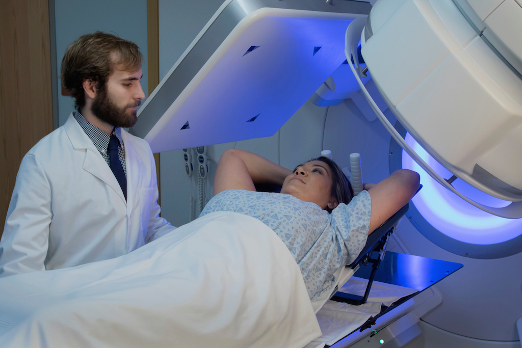 woman getting radiation therapy for cancer