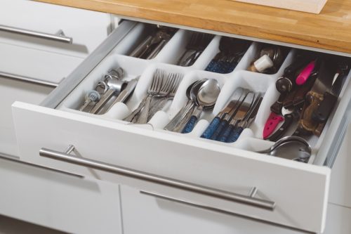 Kitchen drawer, spoon, knife, fork
