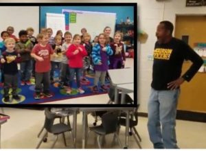 Kindergarteners at Hickerson Elementary School learned how to sign the "Happy Birthday" song for their deaf custodian, James Anthony.
