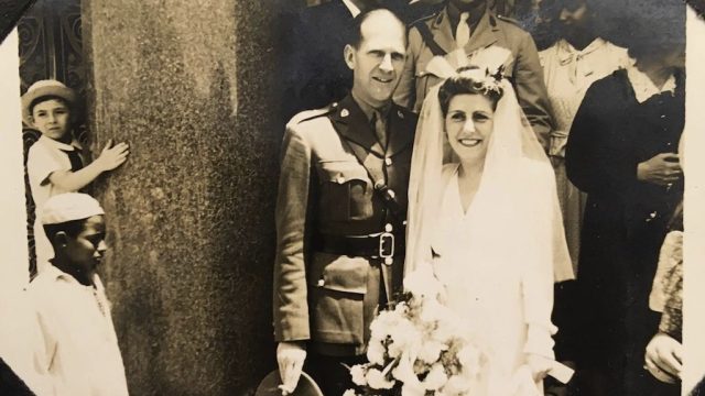 happy couple marries in cairo in the 1940s.