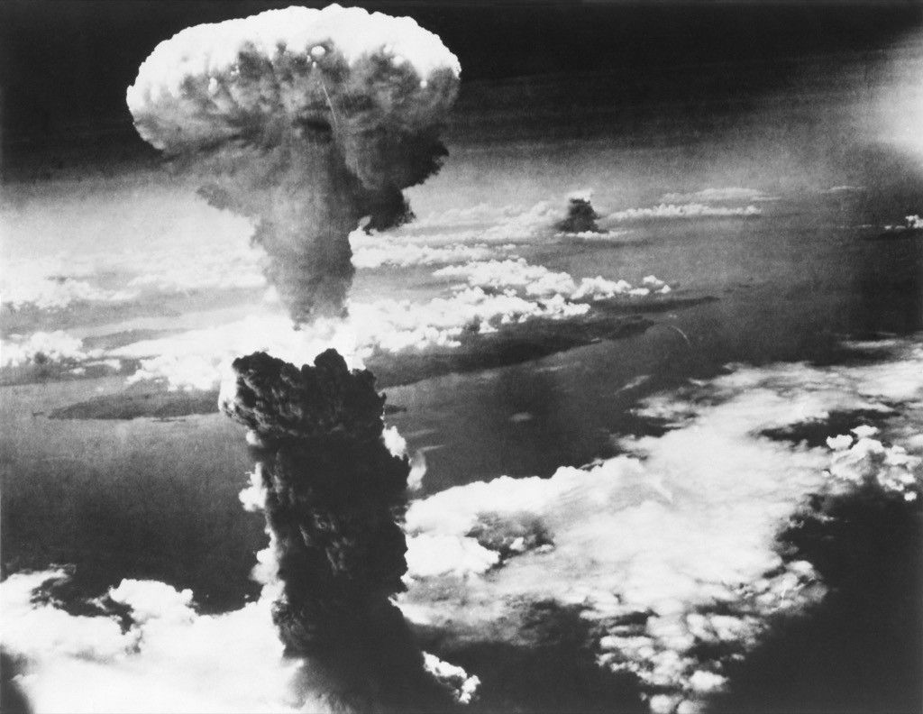 mushroom cloud of bomb exploding over nagasaki