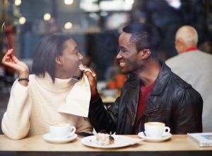 couple on a romantic date in a coffee shop