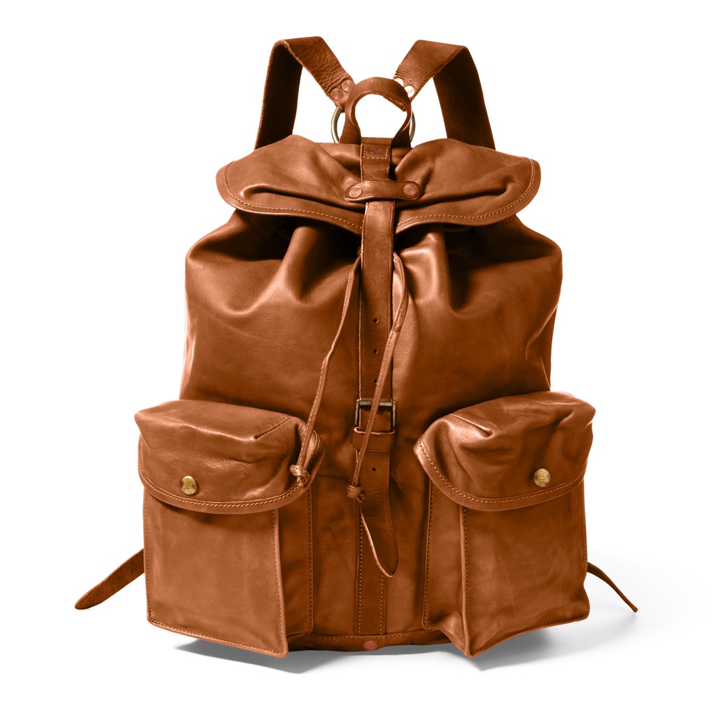 brown leather knapsack