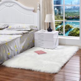 white faux fur rug in bedroom
