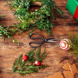 DIY Christmas hacks photo with wreath, scissors