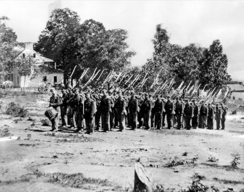 black and white soldier photo