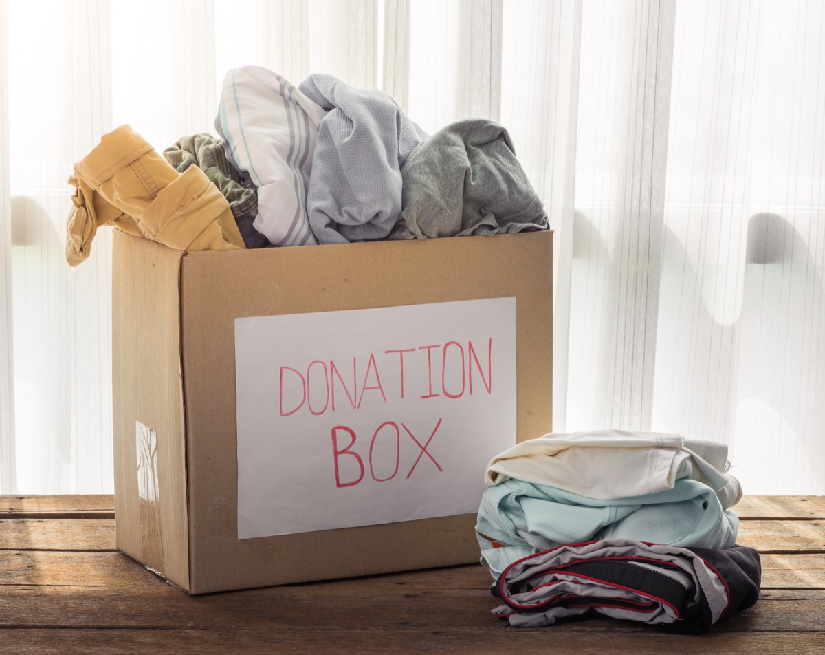 Box of Old Clothes for Donation {Get Rid of Old Stuff}