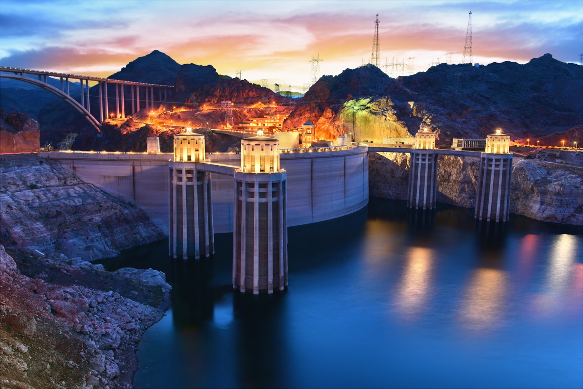 hoover dam at night