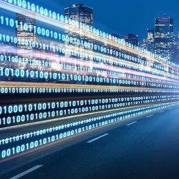 the physical manifestation of the internet against a blue urban landscape