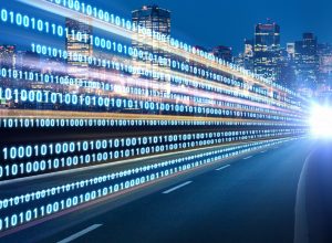 the physical manifestation of the internet against a blue urban landscape