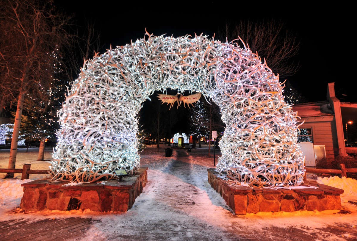 Arch of Christmas lights in Jackson Hole, Wyoming