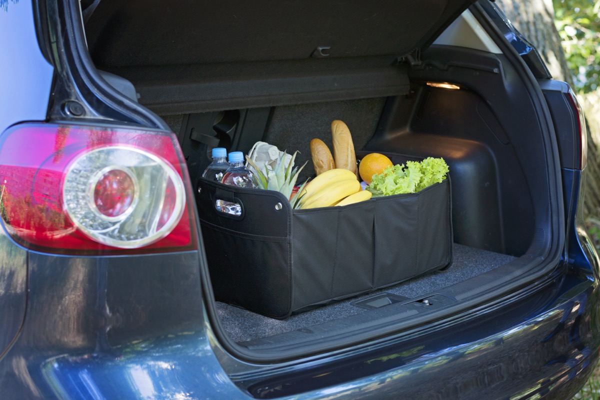 Car trunk with box groceries