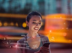 woman using a futuristic smartphone - exciting future predictions