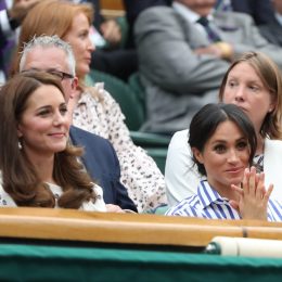 Kate (Catherine Middleton) Duchess of Cambridge and Meghan Markle, Duchess of Sussex. Ladies Finals Day, Day 12 Wimbledon Tennis The Championships, Wimbledon, London, on July 14, 2018
