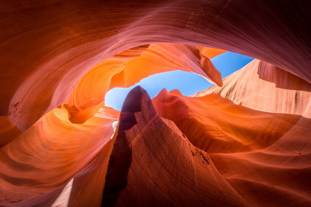 bottom to top view inside the antelope canyon
