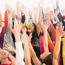 Enthusiastic crowd cheering