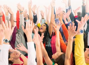 Enthusiastic crowd cheering