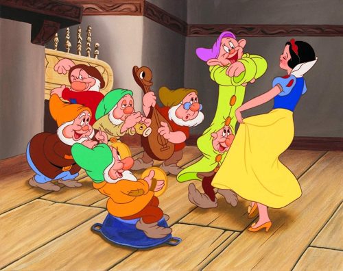 snow white dancing scene with the seven dwarfs