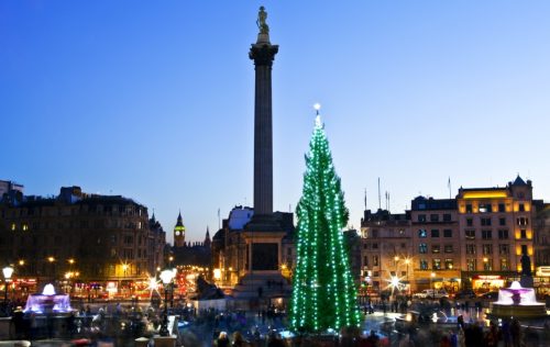 Trafalgar Square in London at Christmas