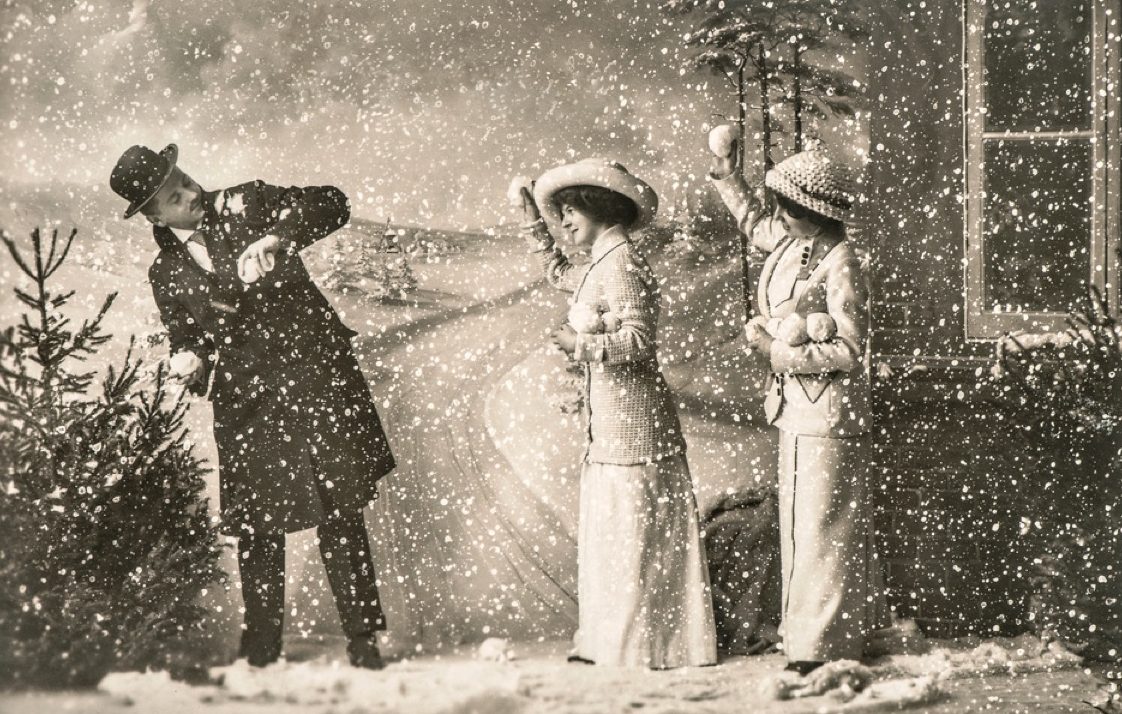 Dickens scene of snow ball fight