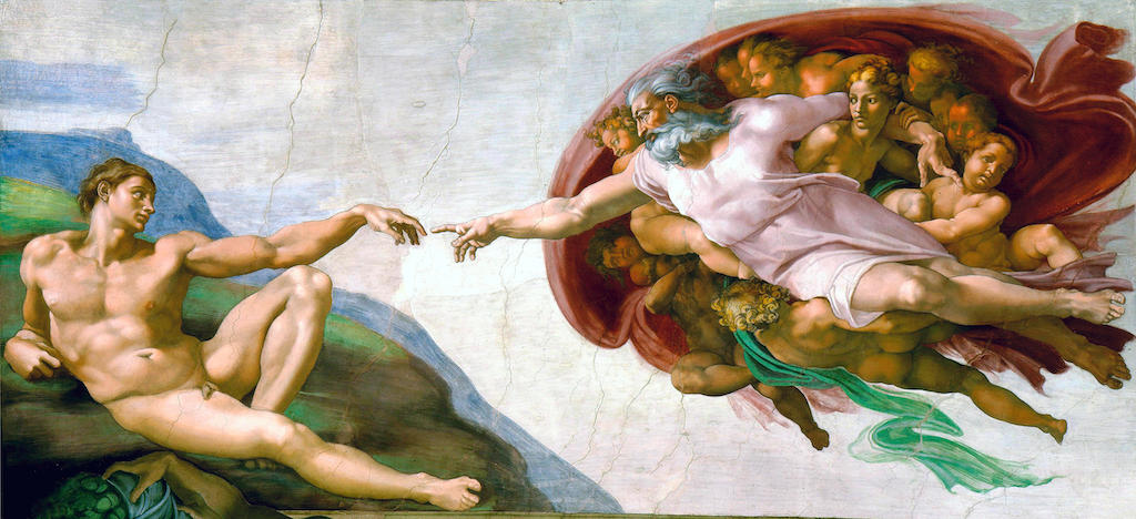 Sistine Chapel ceiling. The Creation of Adam, a fresco in the Sistine Chapel by Michelangelo (1475-1564), Vatican City, Rome Italy. Dating from around 1511.