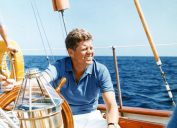 John F. Kennedy on a boat