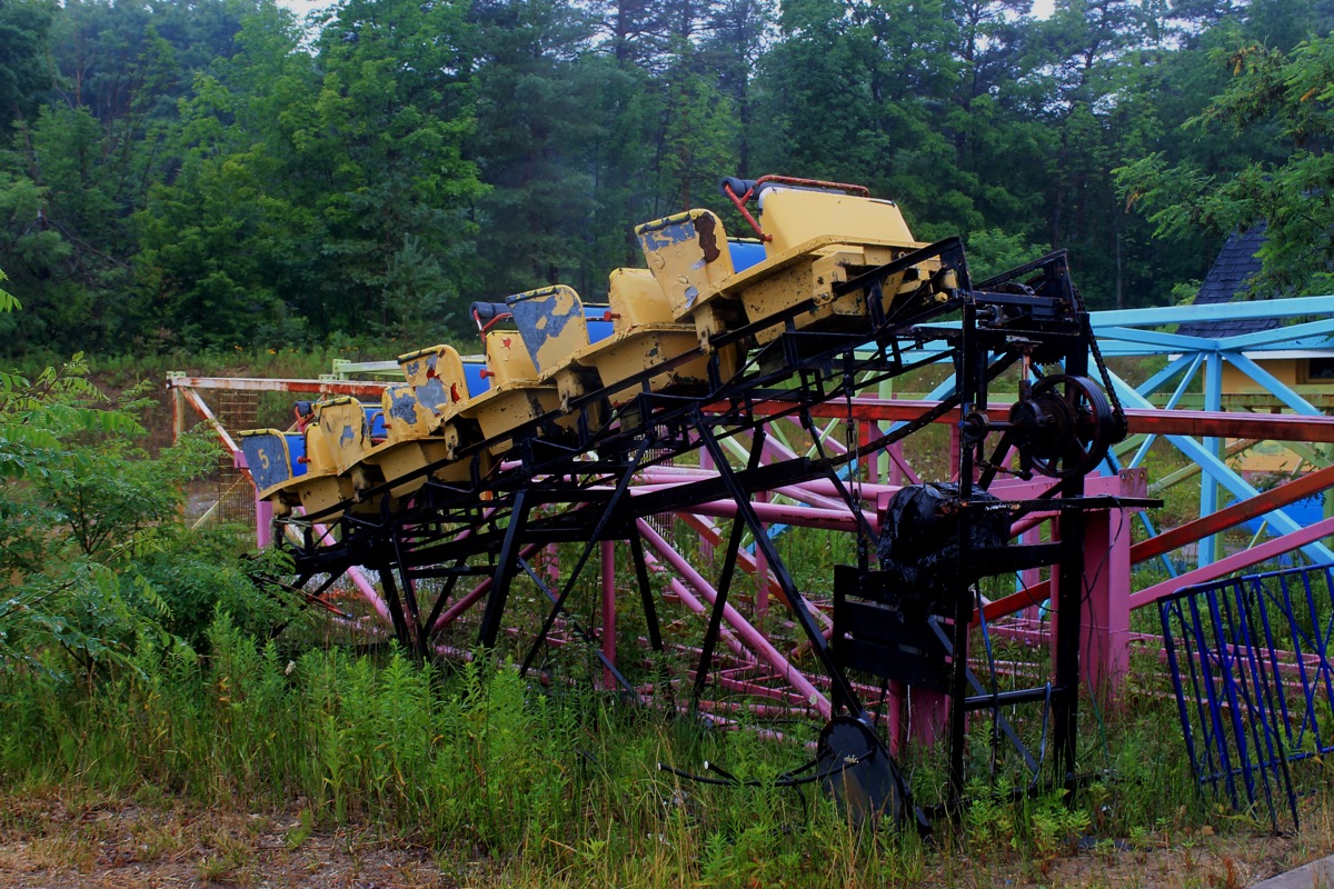 Abandoned theme park roller coaster car
