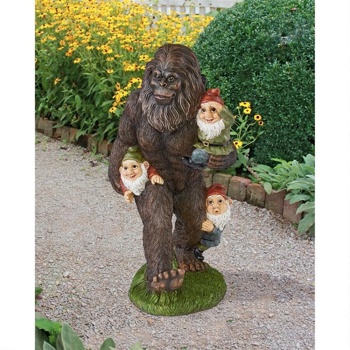 Bigfoot Carrying Some Gnomes {Ugly Lawn Decorations}