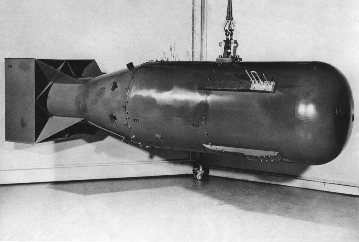 A post-war model of 'Little Boy', the atomic bomb exploded over Hiroshima, Japan, in World War 2.