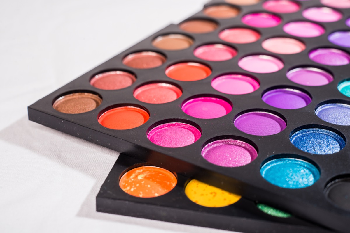 Palette of multicolored eyeshadows, close-up