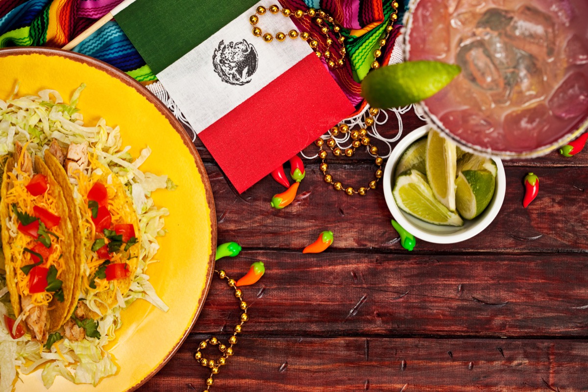 Cinco De Mayo Background with Margarita and Tacos