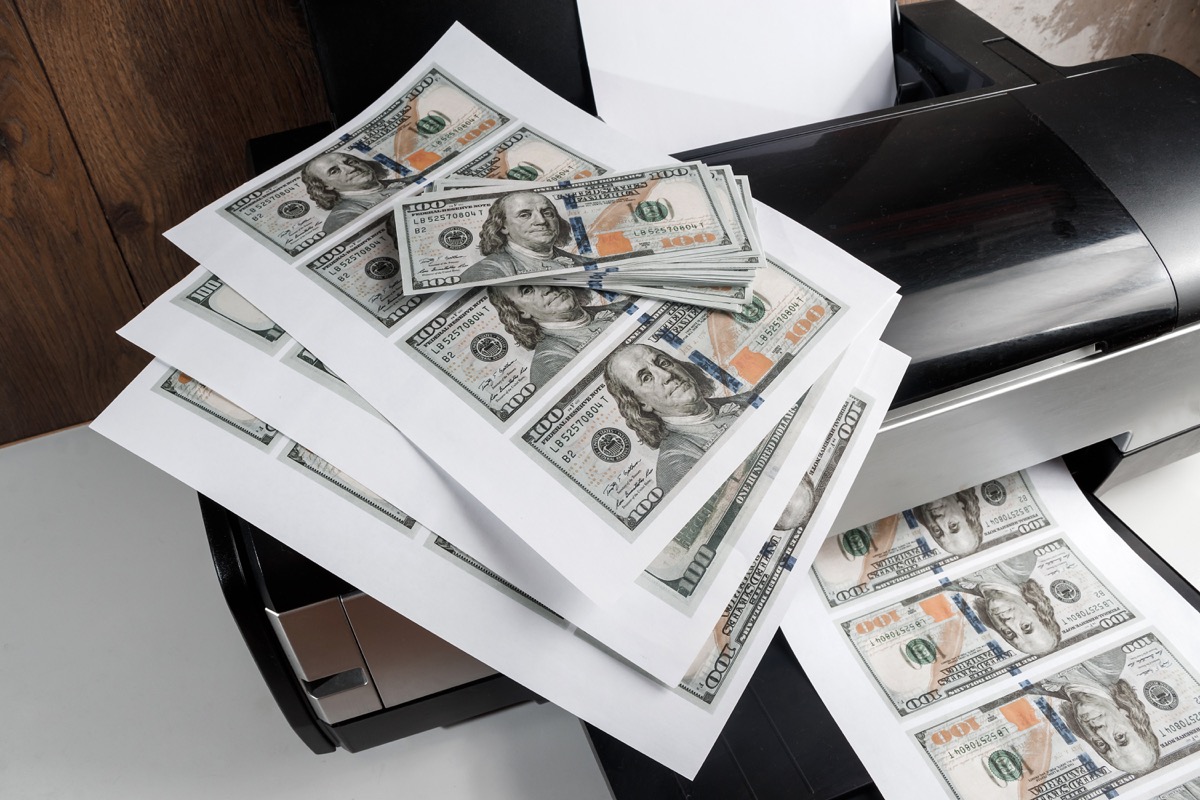 Piles of printed counterfeit money